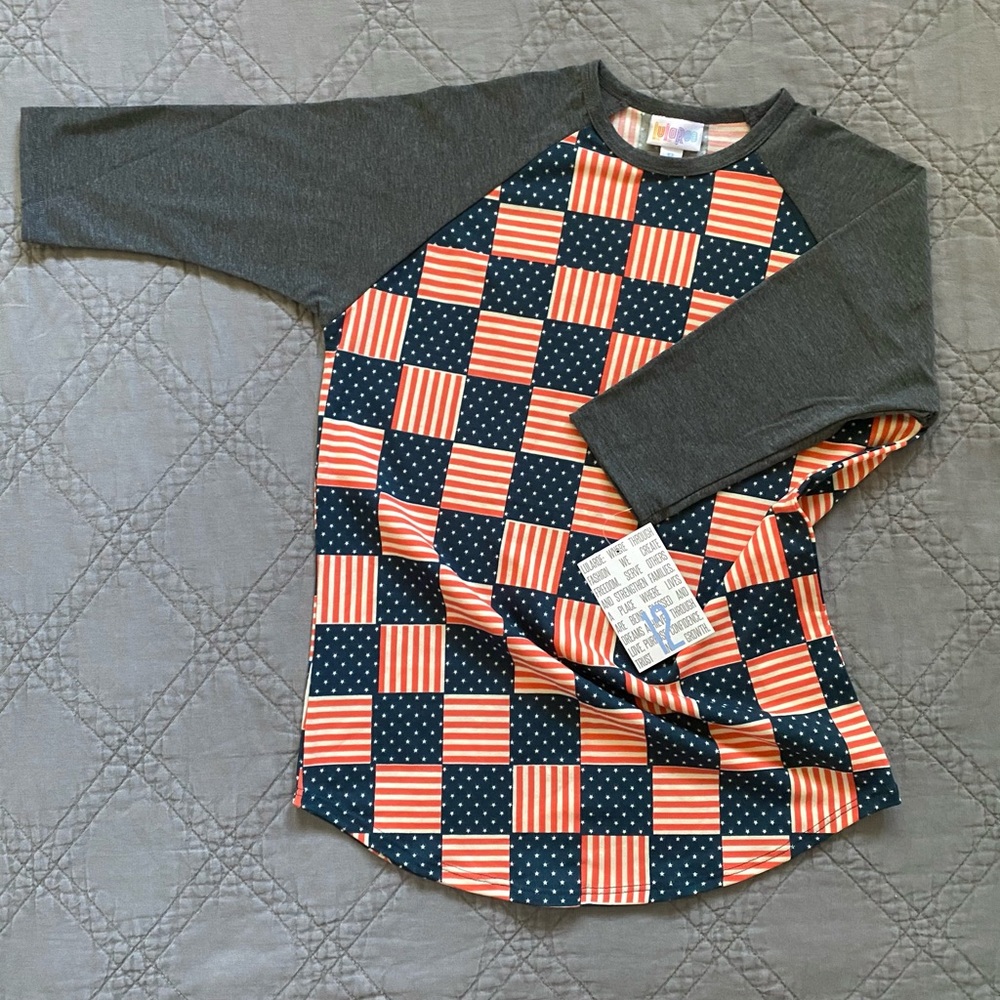 Kid’s Lularoe Americana Sloan Raglan Tee (sz 12)